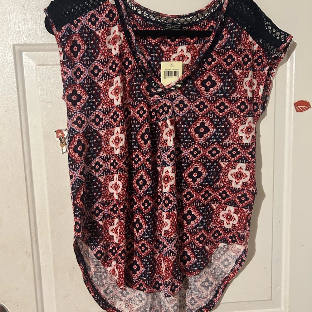 Lucky Brand Red and Blue Patterned Blouse